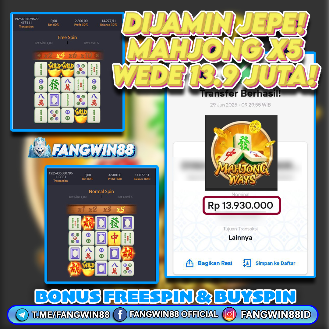 FANGWIN88 SLOT MAHJONG WAYS RP 13.930.000 ID : SOT***