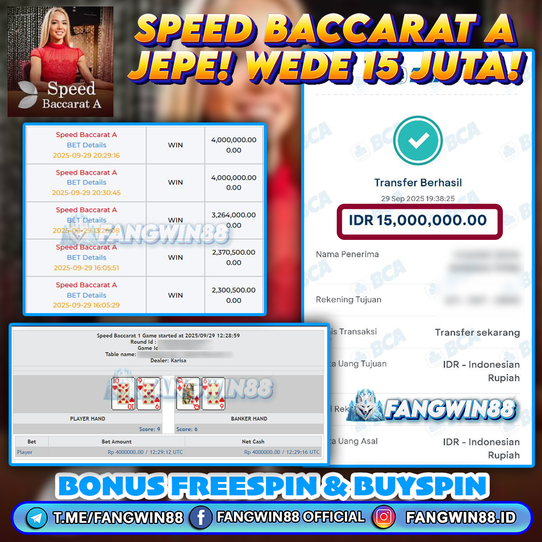 FANGWIN88 JACKPOT LIVE CASINO SPEED BACCARAT RP 15.000.000 ID : MEZ***