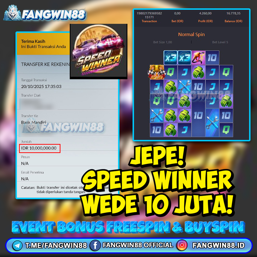 FANGWIN88 JACKPOT SLOT SPEED WINNER RP 10.000.000 ID : BEN***