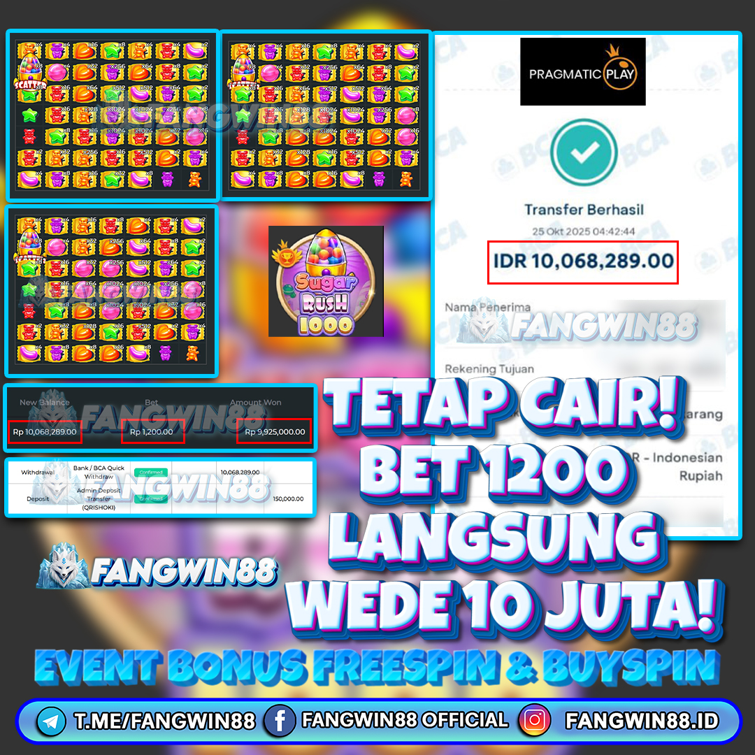 FANGWIN88 JACKPOT SLOT SUGAR RUSH 1000 RP 10.068.289 ID : LOP***