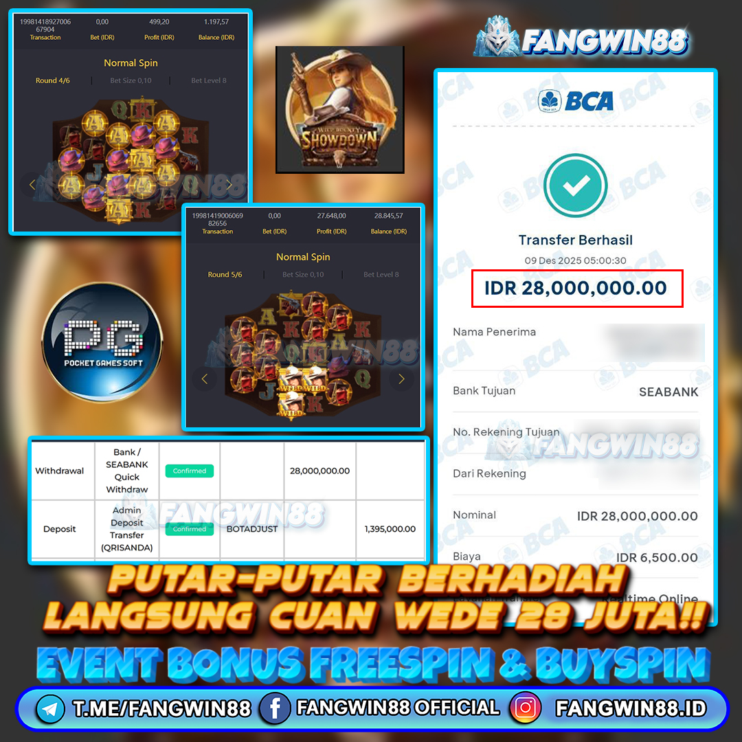 FANGWIN88 JACKPOT SLOT WILD BOUNTY SHOWDOWN RP 28.000.000 ID : SAR***