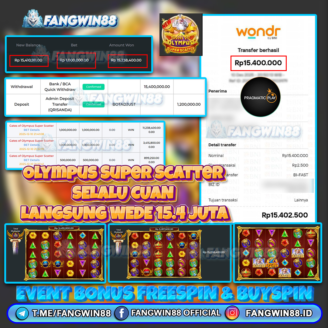 FANGWIN88 JACKPOT SLOT GATES OF OLYMPUS SUPER SCATTER RP 15.400.000 ID : RIKZ***