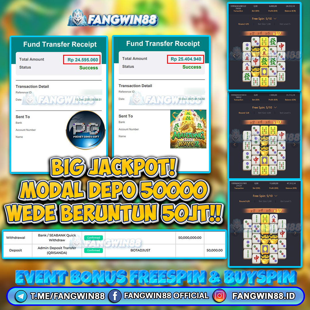 FANGWIN88 JACKPOT SLOT MAHJONG WAYS 2 RP 50.000.000 ID : IPU***