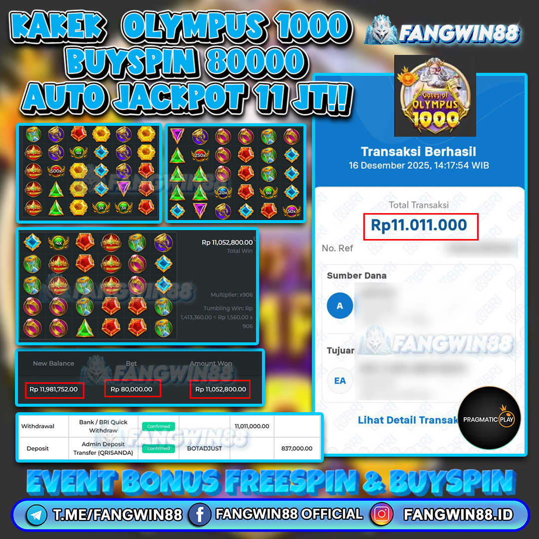 FANGWIN88 JACKPOT SLOT GATES OF OLYMPUS 1000 RP 11.011.000 ID : REZ***