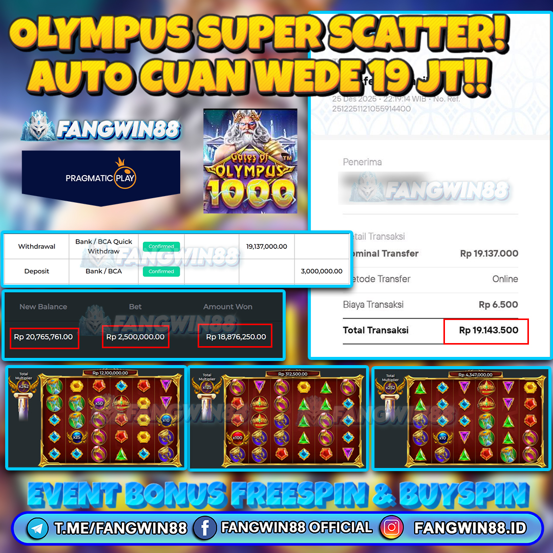 FANGWIN88 JACKPOT SLOT GATES OF OLYMPUS 1000 RP 19.137.000 ID : DAR***